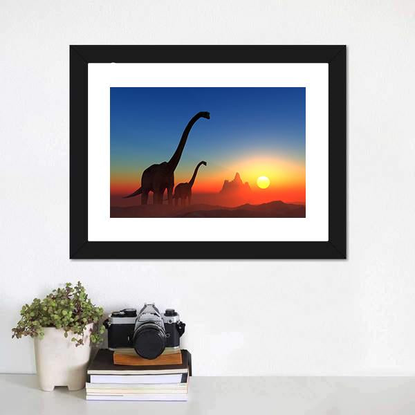 Dinosaurs With Colorful Sky Canvas Wall Art-1 Piece-Framed Print-20" x 16"-Tiaracle
