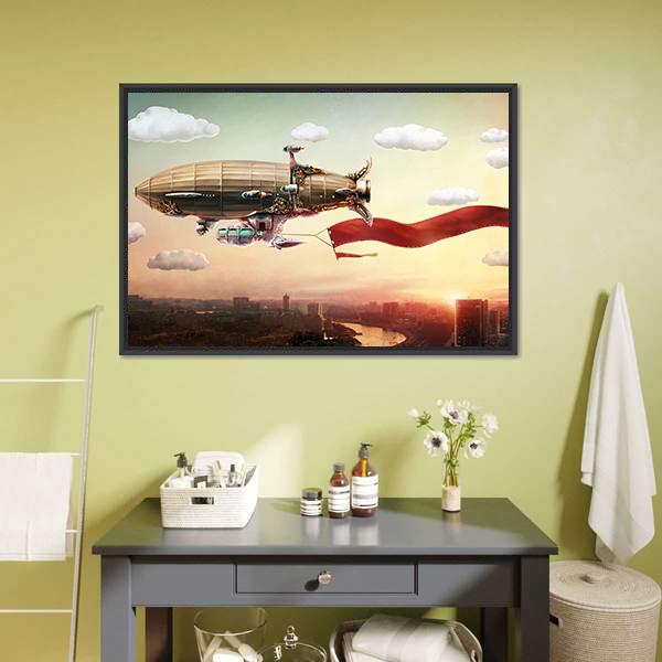 Dirigible With Banner Canvas Wall Art-3 Horizontal-Gallery Wrap-25" x 16"-Tiaracle