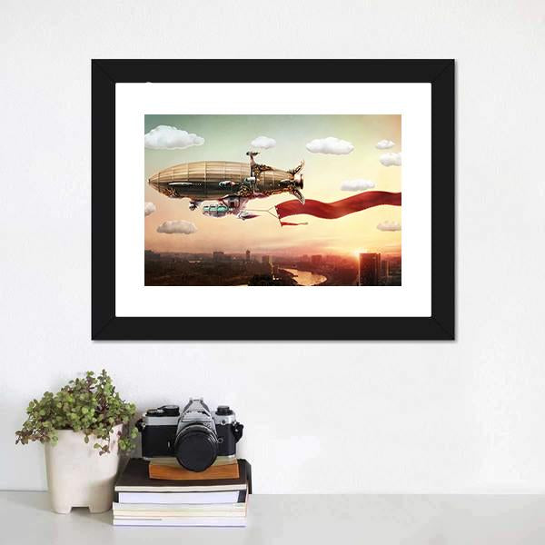 Dirigible With Banner Canvas Wall Art-3 Horizontal-Gallery Wrap-25" x 16"-Tiaracle
