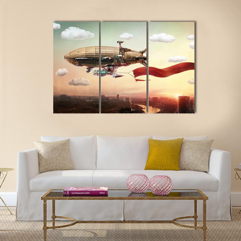 Dirigible With Banner Canvas Wall Art-3 Horizontal-Gallery Wrap-37" x 24"-Tiaracle