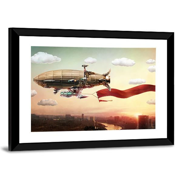 Dirigible With Banner Panoramic Canvas Wall Art-1 Piece-36" x 12"-Tiaracle