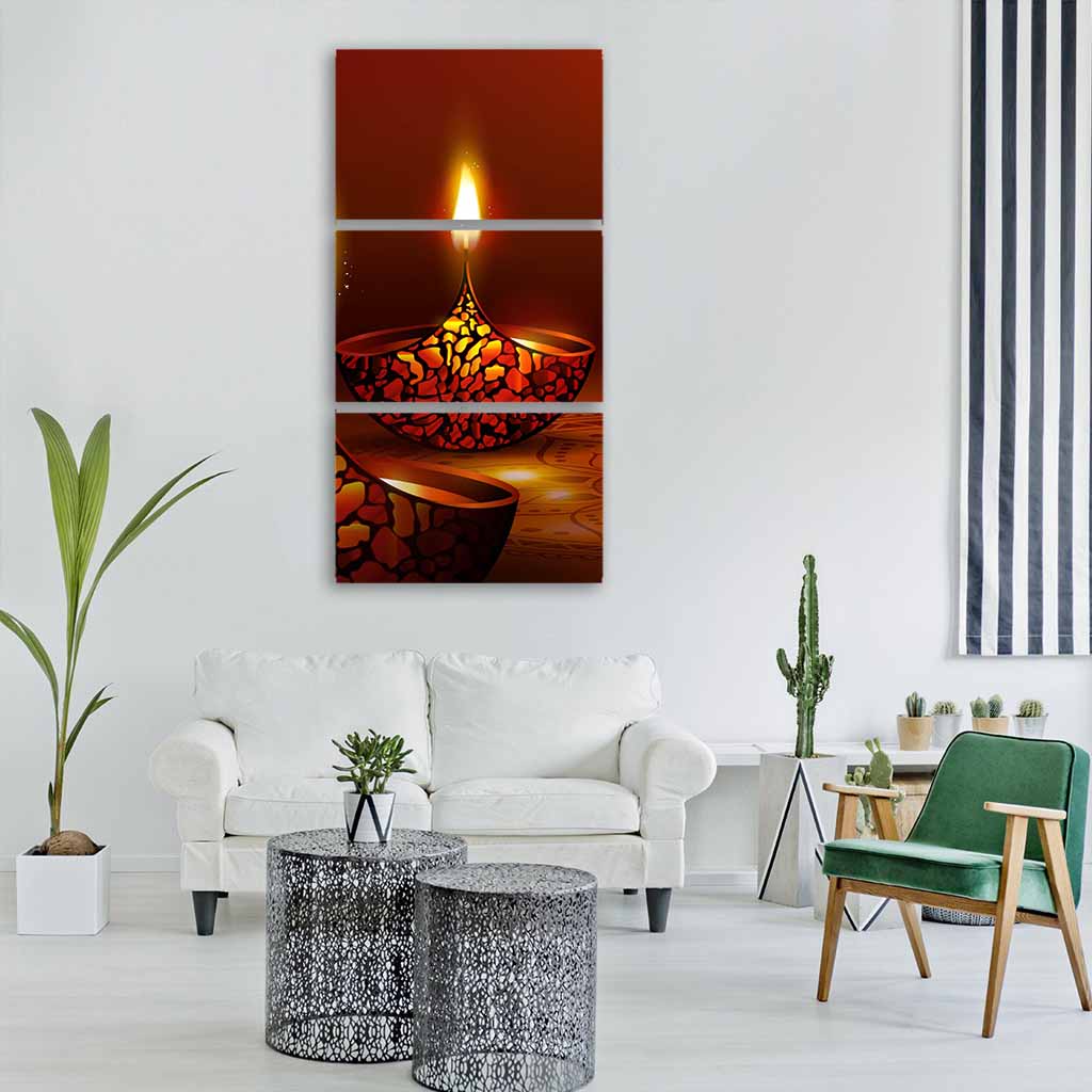 Diwali Festival Vertical Canvas Wall Art-3 Vertical-Gallery Wrap-12" x 25"-Tiaracle