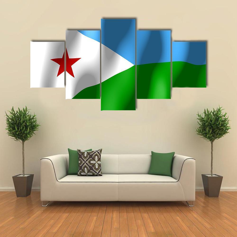 Djibouti Flag Canvas Wall Art-5 Star-Gallery Wrap-62" x 32"-Tiaracle