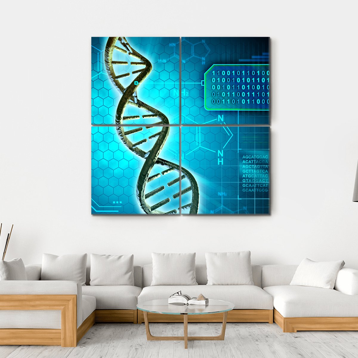 DNA Structure & Binary Code Canvas Wall Art-4 Square-Gallery Wrap-17" x 17"-Tiaracle