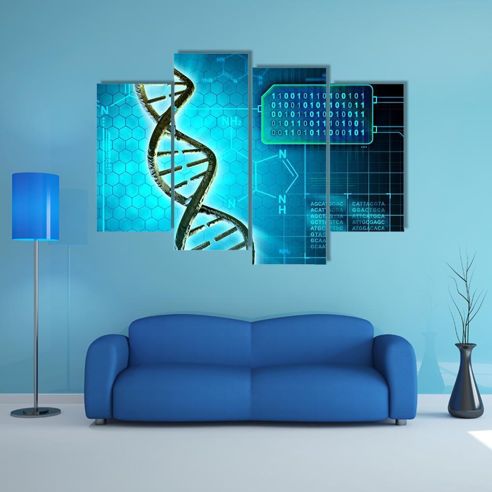 DNA Structure & Binary Code Canvas Wall Art-4 Pop-Gallery Wrap-50" x 32"-Tiaracle
