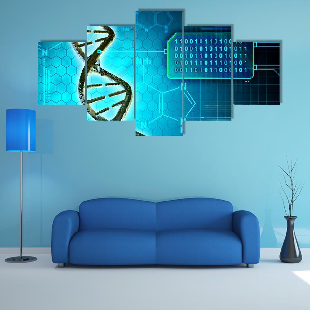 DNA Structure & Binary Code Canvas Wall Art-5 Star-Gallery Wrap-62" x 32"-Tiaracle