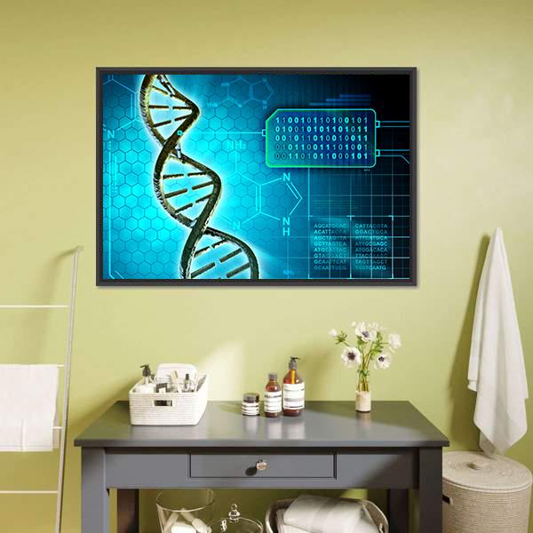 DNA Structure & Binary Code Canvas Wall Art-3 Horizontal-Gallery Wrap-25" x 16"-Tiaracle