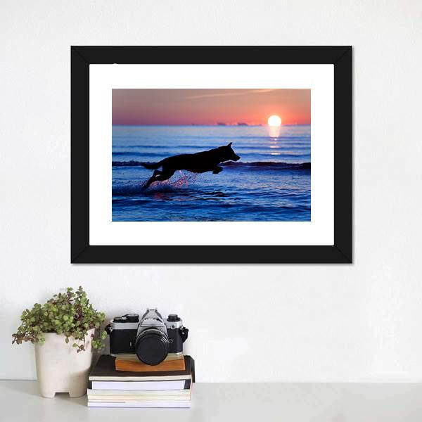 Dog Running On Beach Canvas Wall Art-5 Horizontal-Gallery Wrap-22" x 12"-Tiaracle
