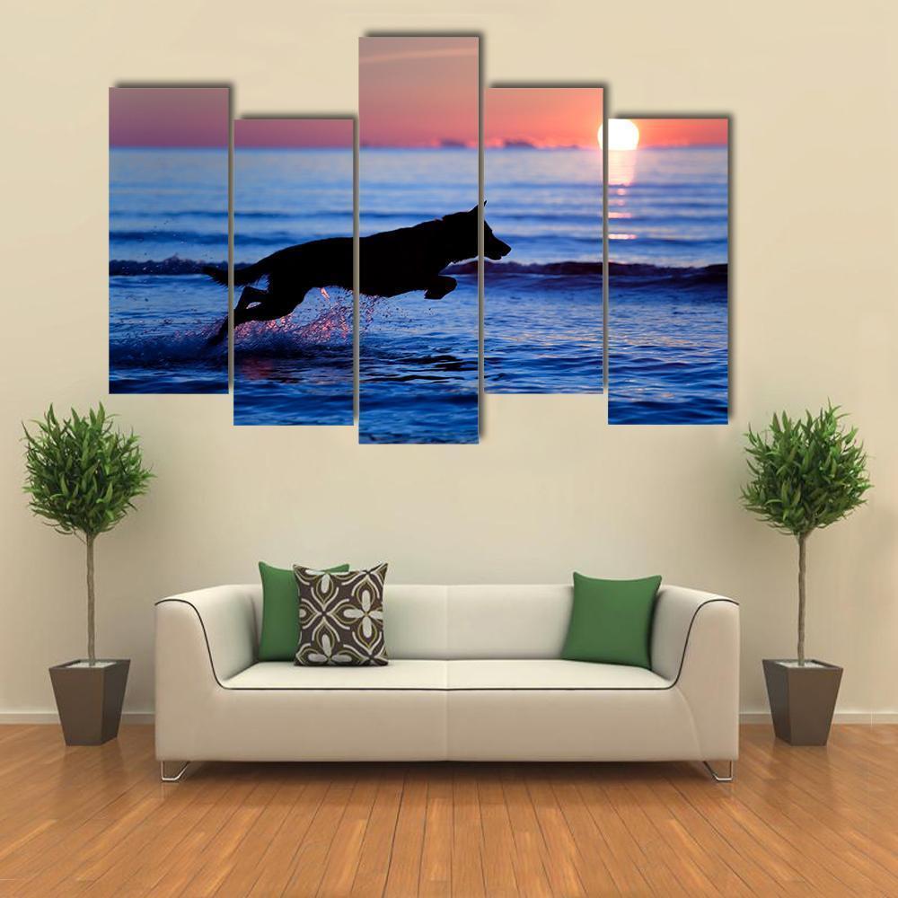 Dog Running On Beach Canvas Wall Art-5 Pop-Gallery Wrap-47" x 32"-Tiaracle