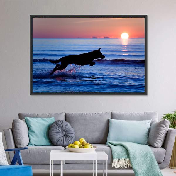 Dog Running On Beach Canvas Wall Art-3 Horizontal-Gallery Wrap-25" x 16"-Tiaracle