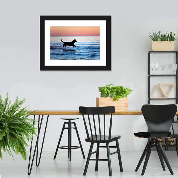 Dog Running On Water Canvas Wall Art-5 Horizontal-Gallery Wrap-22" x 12"-Tiaracle