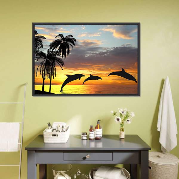 Dolphins Near Hawaii Panoramic Canvas Wall Art-1 Piece-36" x 12"-Tiaracle