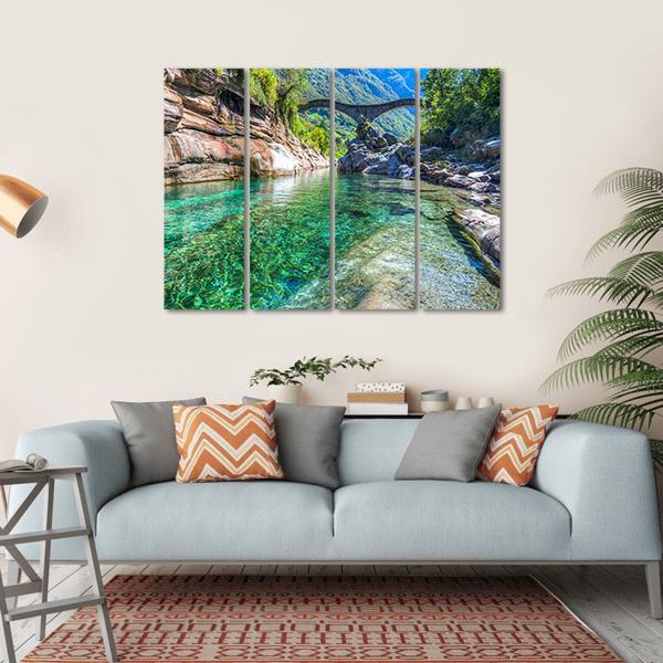 Double Arched Verzasca Canvas Wall Art-4 Horizontal-Gallery Wrap-34" x 24"-Tiaracle