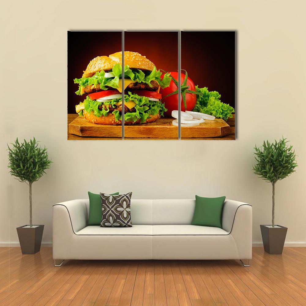 Double Cheeseburger Canvas Wall Art-3 Horizontal-Gallery Wrap-37" x 24"-Tiaracle