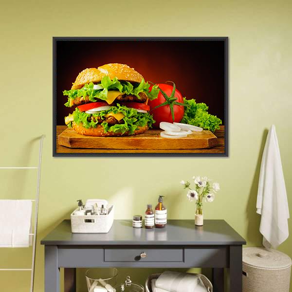 Double Cheeseburger Canvas Wall Art-3 Horizontal-Gallery Wrap-25" x 16"-Tiaracle