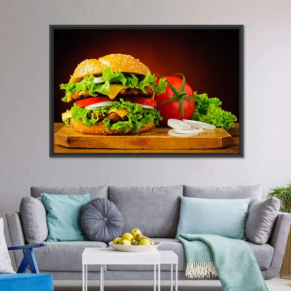 Double Cheeseburger Canvas Wall Art-3 Horizontal-Gallery Wrap-25" x 16"-Tiaracle