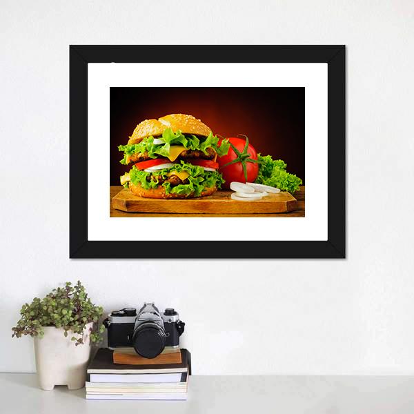 Double Cheeseburger Canvas Wall Art-3 Horizontal-Gallery Wrap-25" x 16"-Tiaracle