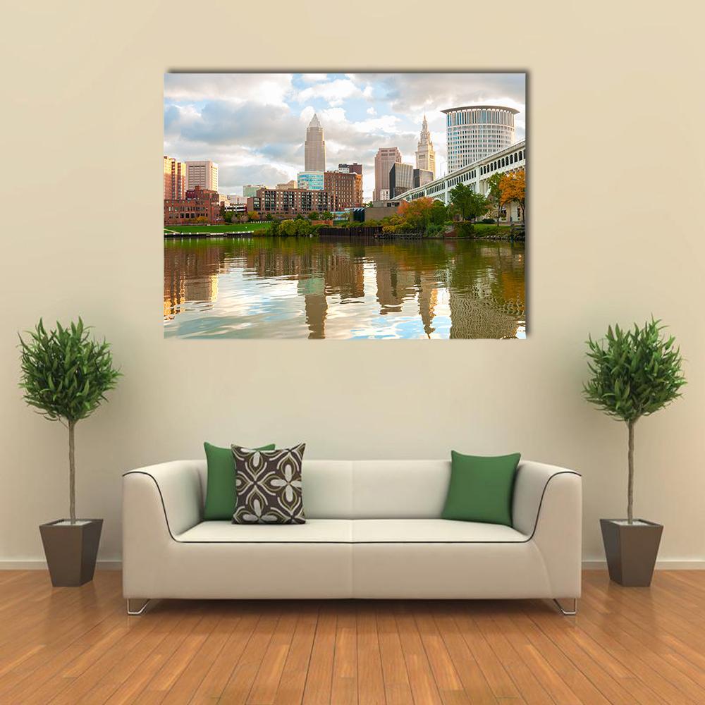 Downtown Cleveland Ohio Canvas Wall Art-1 Piece-Gallery Wrap-36" x 24"-Tiaracle