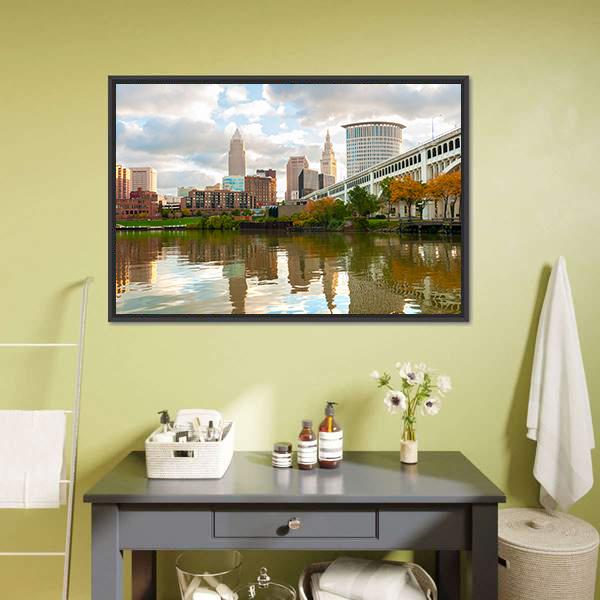 Downtown Cleveland Ohio Canvas Wall Art-3 Horizontal-Gallery Wrap-25" x 16"-Tiaracle