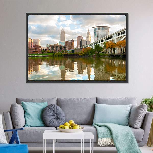 Downtown Cleveland Ohio Canvas Wall Art-3 Horizontal-Gallery Wrap-25" x 16"-Tiaracle