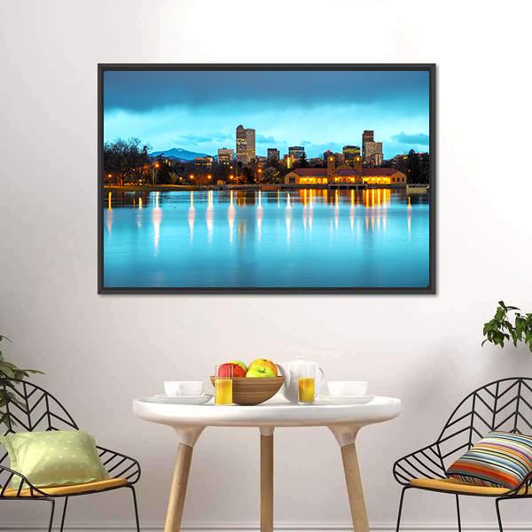 Downtown Denver Colorado Canvas Wall Art-1 Piece-Floating Frame-24" x 16"-Tiaracle