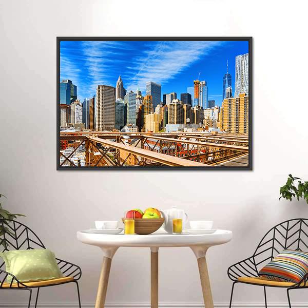 Downtown Manhattan From Brooklyn Bridge Canvas Wall Art-3 Horizontal-Gallery Wrap-25" x 16"-Tiaracle