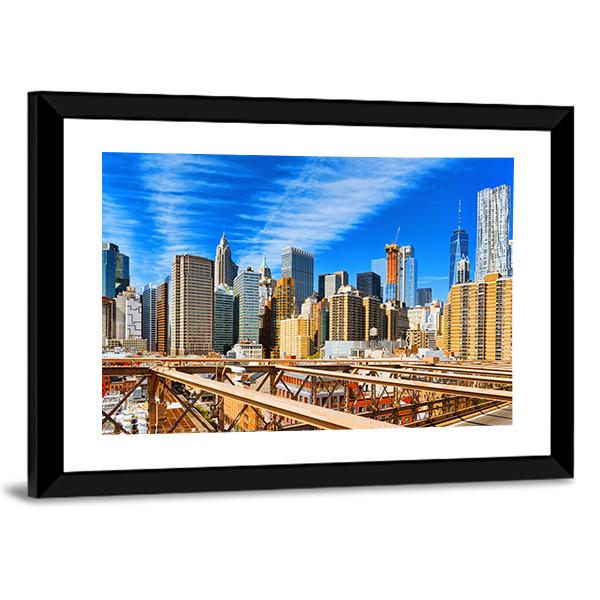 Downtown Manhattan From Brooklyn Bridge Canvas Wall Art-3 Horizontal-Gallery Wrap-25" x 16"-Tiaracle