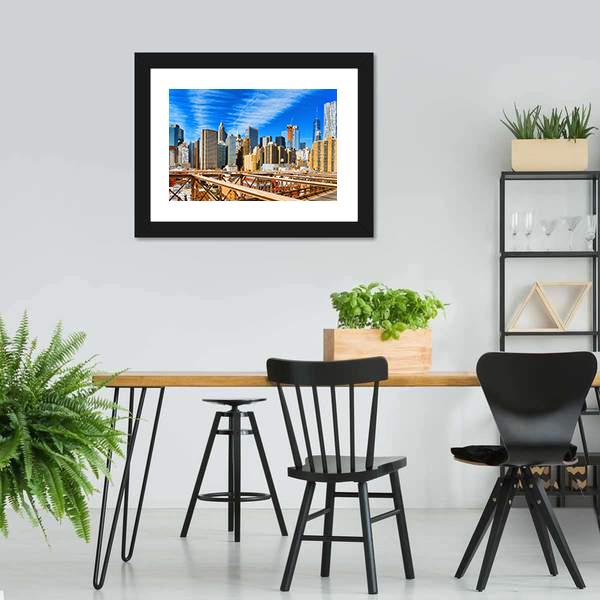 Downtown Manhattan From Brooklyn Bridge Canvas Wall Art-3 Horizontal-Gallery Wrap-25" x 16"-Tiaracle
