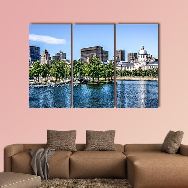 Montreal Behind Lake Canvas Wall Art-3 Horizontal-Gallery Wrap-37" x 24"-Tiaracle