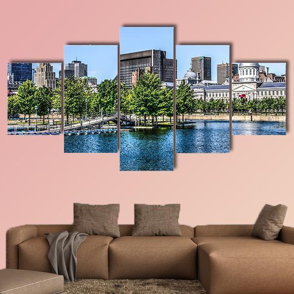 Montreal Behind Lake Canvas Wall Art-5 Star-Gallery Wrap-62" x 32"-Tiaracle