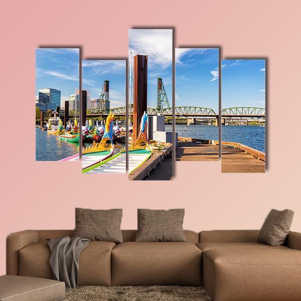 Dragon Boats Canvas Wall Art-5 Pop-Gallery Wrap-47" x 32"-Tiaracle