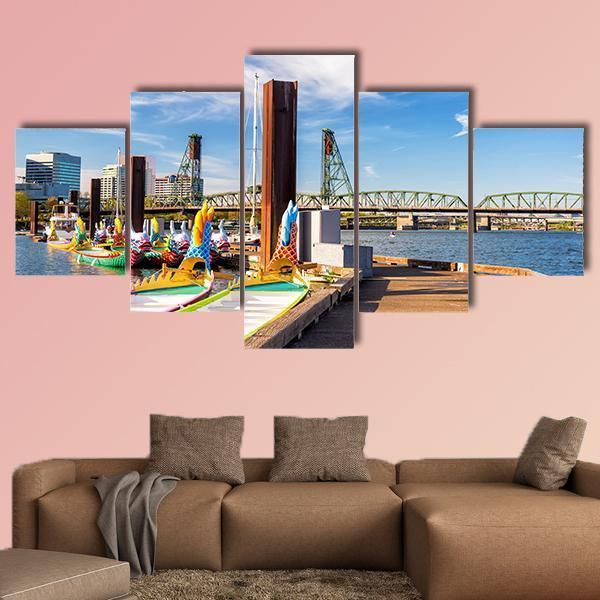 Dragon Boats Canvas Wall Art-5 Star-Gallery Wrap-62" x 32"-Tiaracle