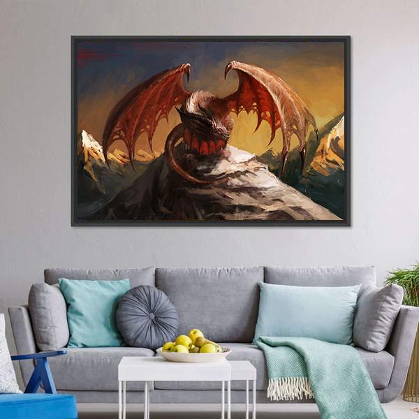Dragon On Mountain Canvas Wall Art-1 Piece-Floating Frame-24" x 16"-Tiaracle