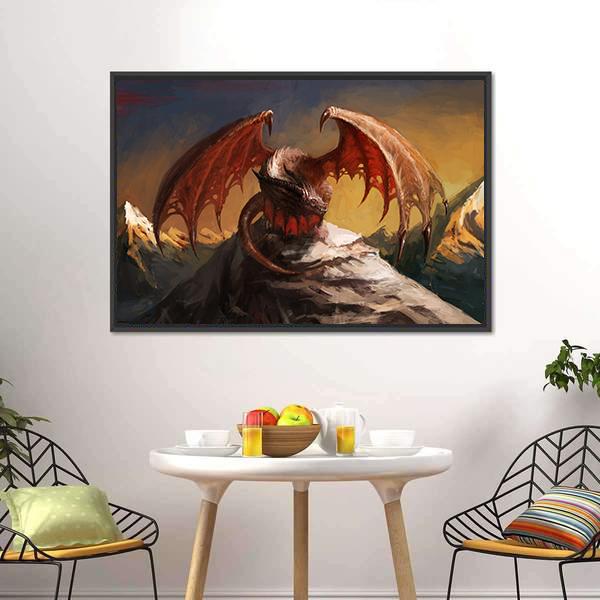 Dragon On Mountain Canvas Wall Art-5 Horizontal-Gallery Wrap-22" x 12"-Tiaracle
