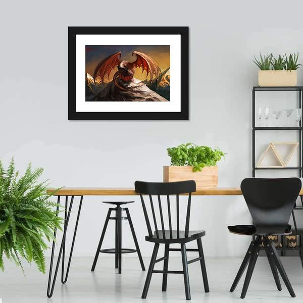 Dragon On Mountain Canvas Wall Art-3 Horizontal-Gallery Wrap-25" x 16"-Tiaracle