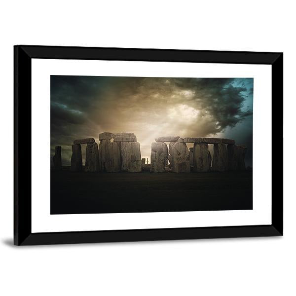 Dramatic Clouds Over Stonehenge Monument Panoramic Canvas Wall Art-1 Piece-36" x 12"-Tiaracle