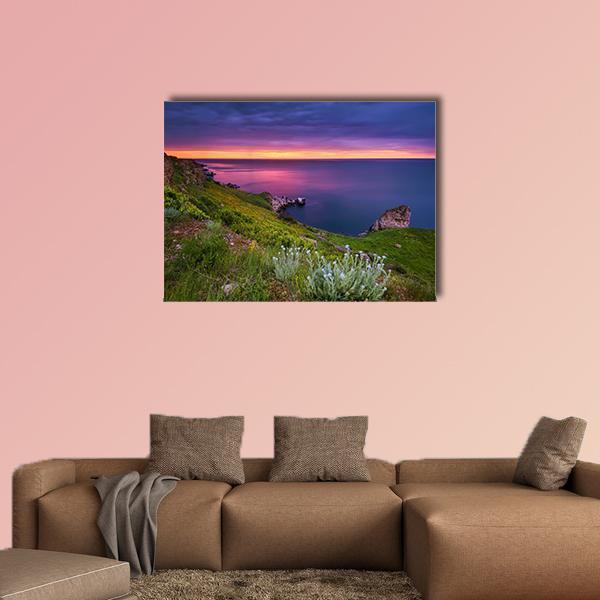 Dramatic Sky Seascape Canvas Wall Art-1 Piece-Gallery Wrap-48" x 32"-Tiaracle