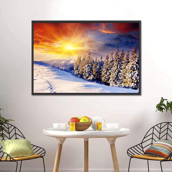 Dramatic Sunset In Winter Canvas Wall Art-1 Piece-Floating Frame-36" x 24"-Tiaracle