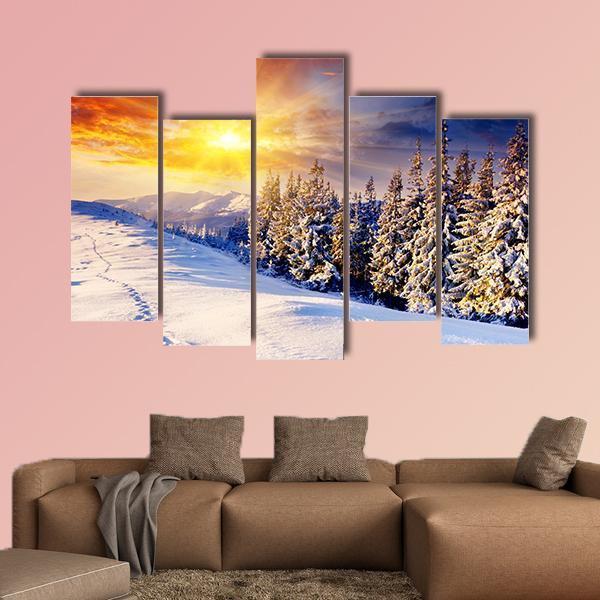 Dramatic Sunset In Winter Canvas Wall Art-5 Pop-Gallery Wrap-47" x 32"-Tiaracle