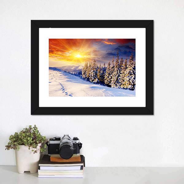 Dramatic Sunset In Winter Vertical Canvas Wall Art-3 Vertical-Gallery Wrap-12" x 25"-Tiaracle