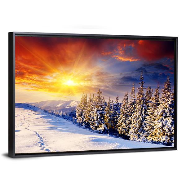 Dramatic Sunset In Winter Vertical Canvas Wall Art-3 Vertical-Gallery Wrap-12" x 25"-Tiaracle