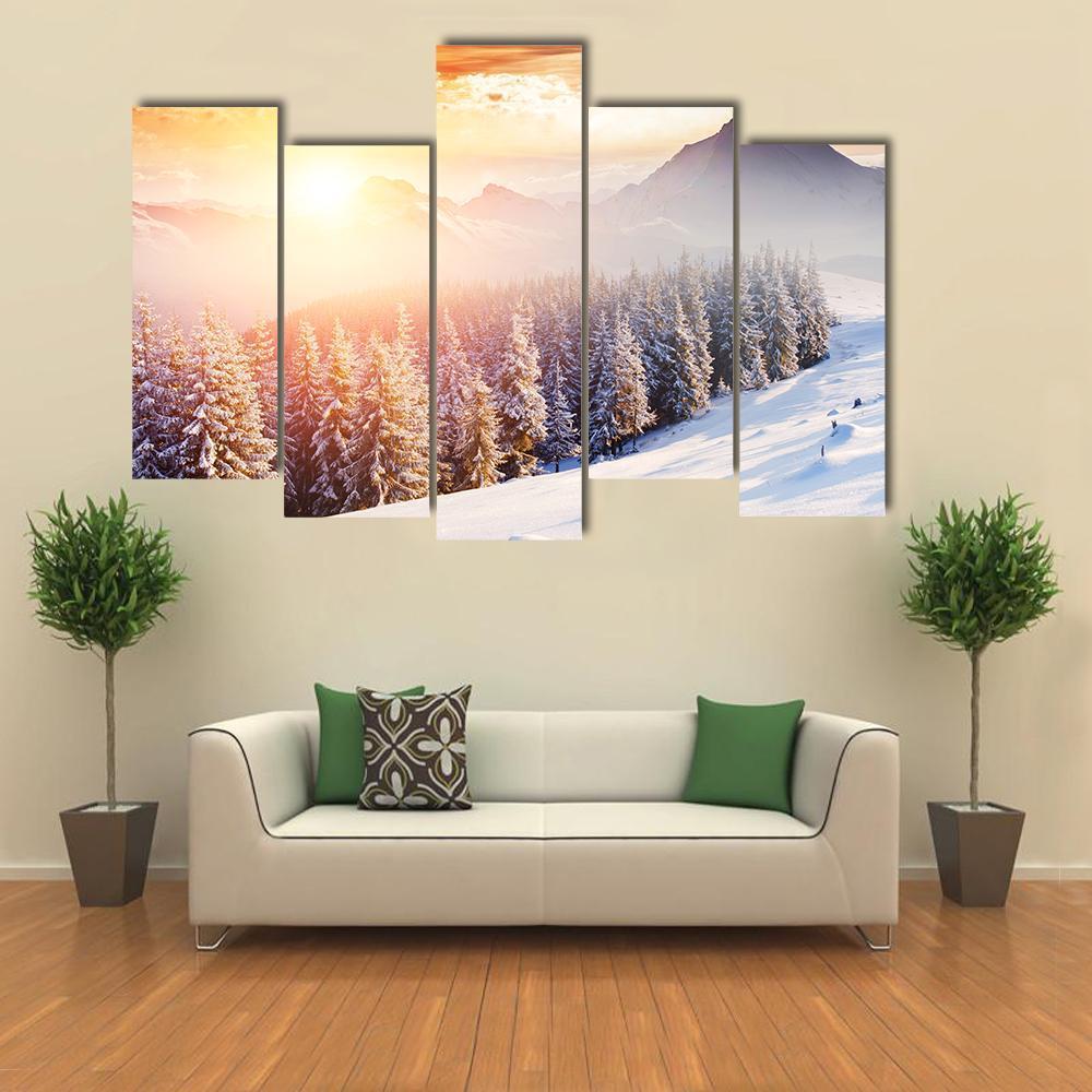 Dramatic Wintry Scenery Canvas Wall Art-5 Pop-Gallery Wrap-47" x 32"-Tiaracle