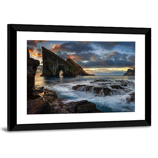 Drangarnir Rocky Arch Panoramic Canvas Wall Art-1 Piece-36" x 12"-Tiaracle