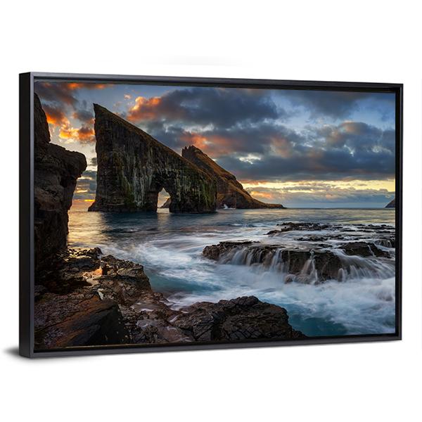 Drangarnir Rocky Arch Panoramic Canvas Wall Art-1 Piece-36" x 12"-Tiaracle