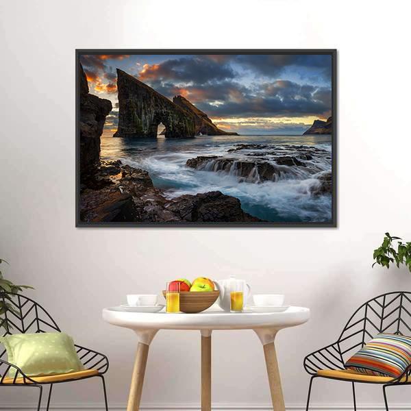 Drangarnir Rocky Arch Panoramic Canvas Wall Art-1 Piece-36" x 12"-Tiaracle