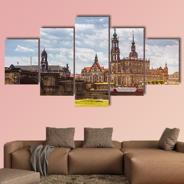 Dresden City Skyline Panorama Canvas Wall Art-5 Star-Gallery Wrap-62" x 32"-Tiaracle