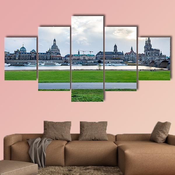Dresden Cityscape Canvas Wall Art-5 Star-Gallery Wrap-62" x 32"-Tiaracle