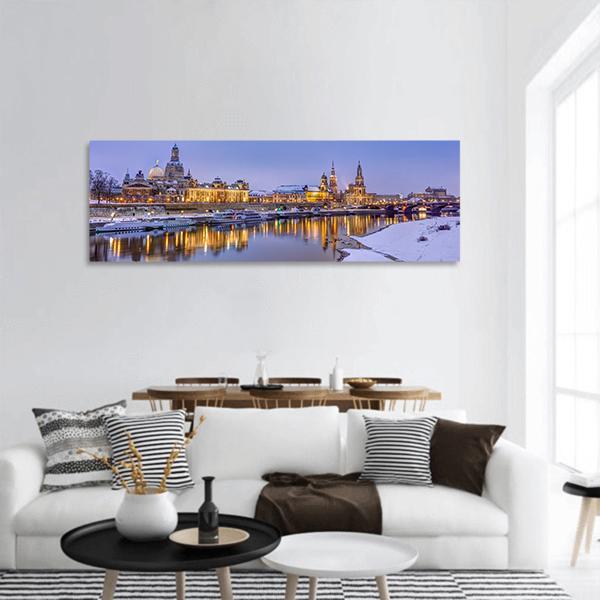 Dresden Skyline In Winter Panoramic Canvas Wall Art-1 Piece-36" x 12"-Tiaracle