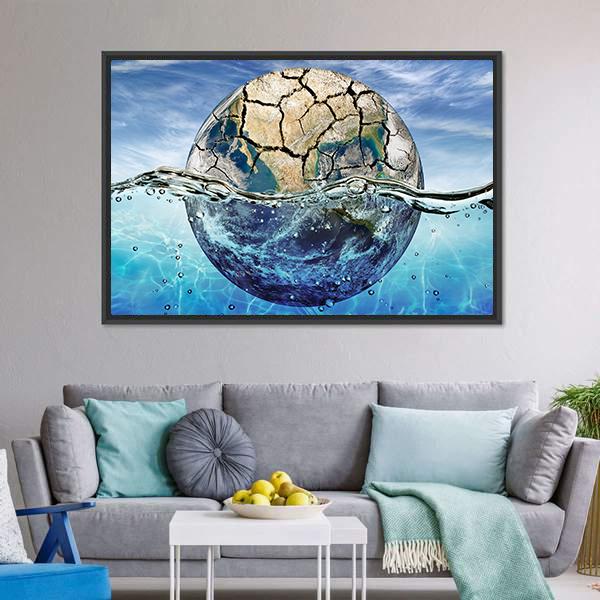 Dried Up Planet Immersed In Waters Canvas Wall Art-3 Horizontal-Gallery Wrap-25" x 16"-Tiaracle