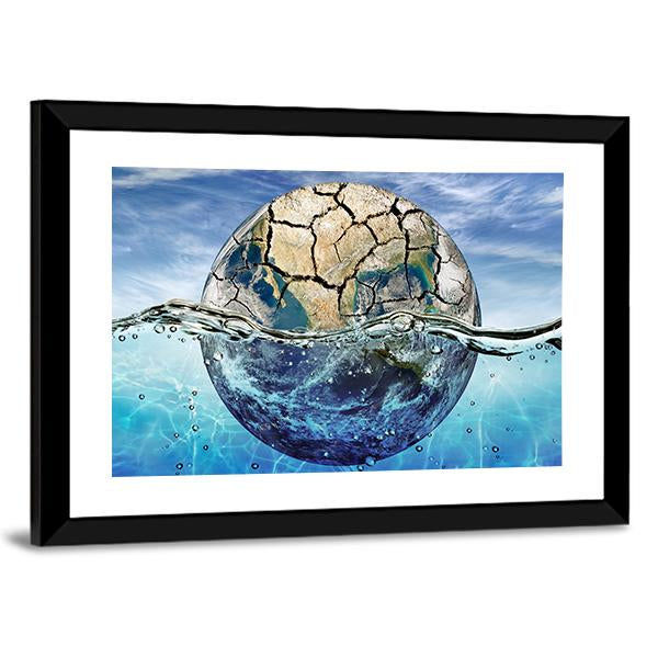 Dried Up Planet Immersed In Waters Canvas Wall Art-3 Horizontal-Gallery Wrap-25" x 16"-Tiaracle